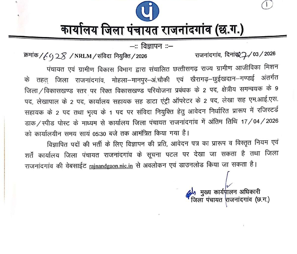 CG Zila Panchayat Recruitment Rajnandgaon 2026